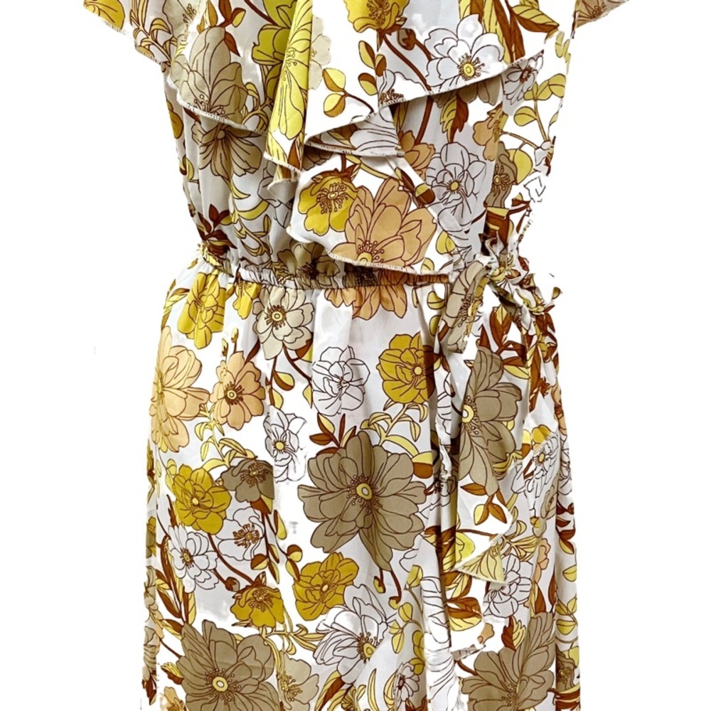 HINT OF BLUSH Tiered Floral Faux Wrap Maxi Dress SMALL Yellow Ruffle Romantic - Picture 9 of 11